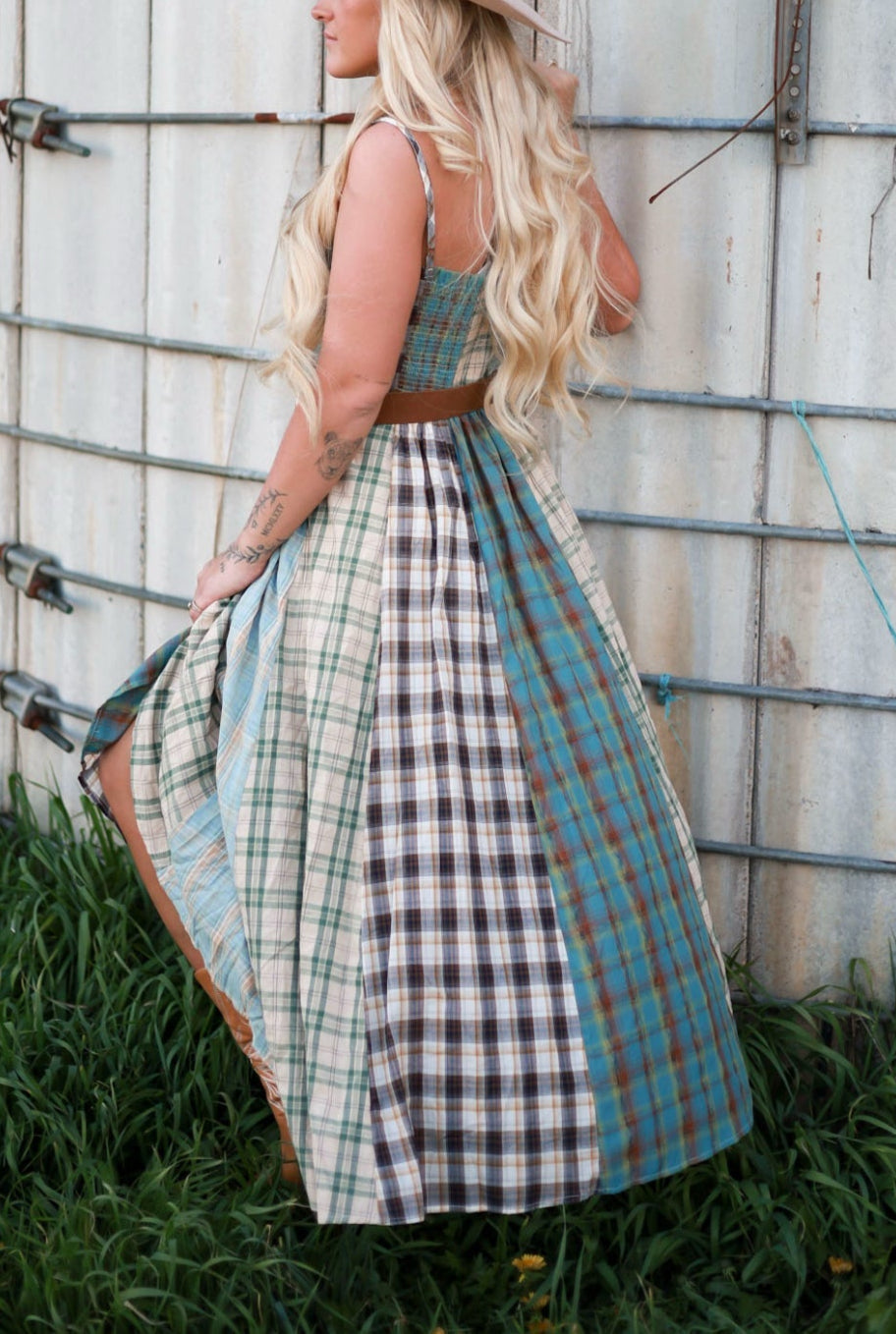 Sagebrush Plaid Maxi Dress - Mint