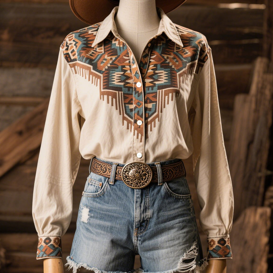 Women's Vintage Western Floral Long Sleeve Shirt