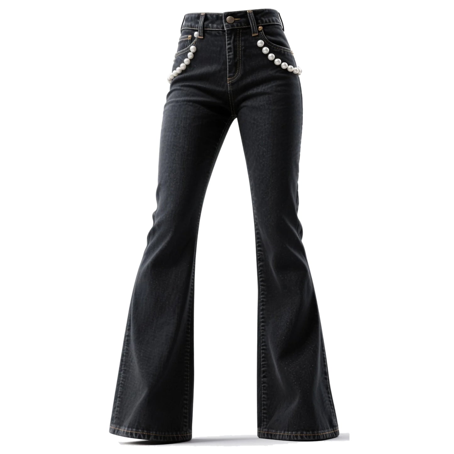 Retro Western Style Ethnic Style Beaded Flared Denim Wide-leg Pants