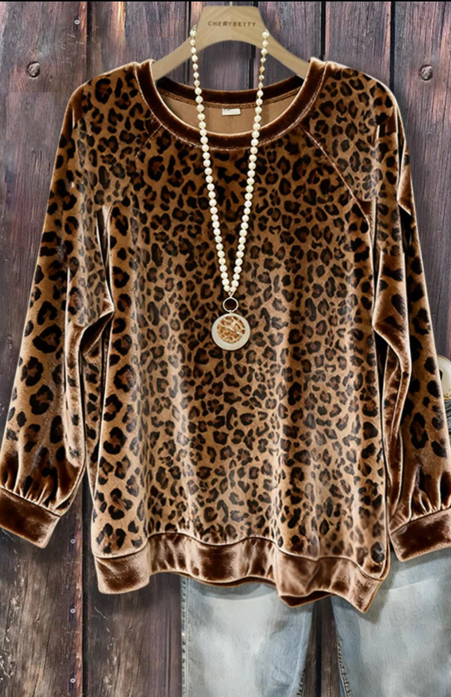 Leopard Long Sleeve Velvet Top