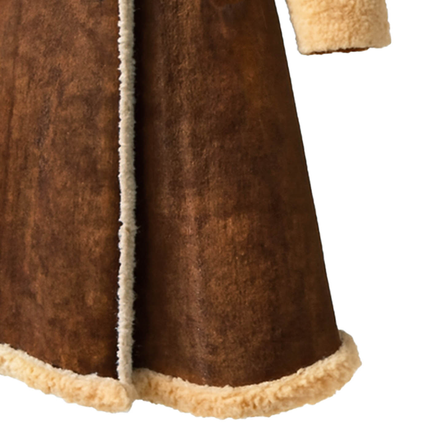 Women's Vintage Western Cowgirl Brown Suede Fleece Lapel Long Shearling Jacket Coat