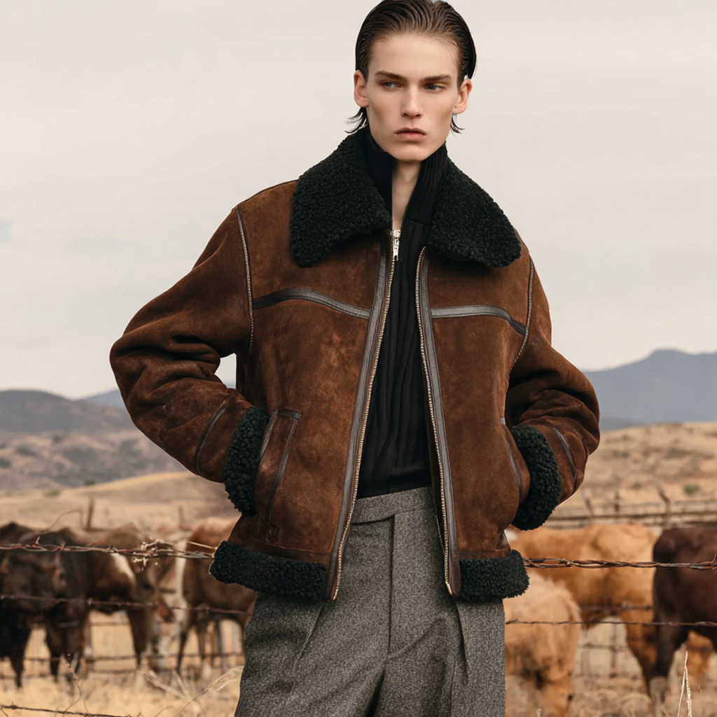 Women's Vintage Rustic Elegance: Brown Shearling Jacket