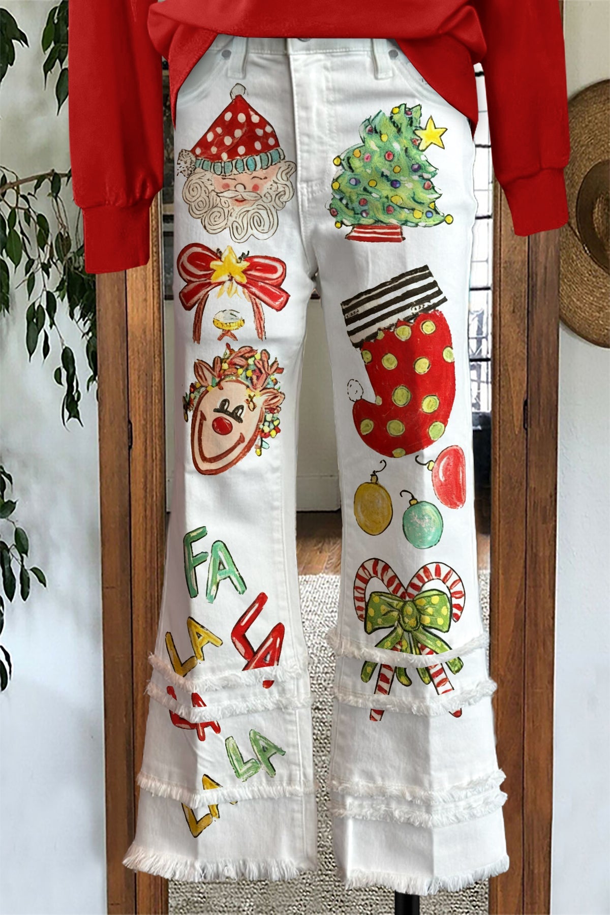 Cute Christmas Raw Hem Pants