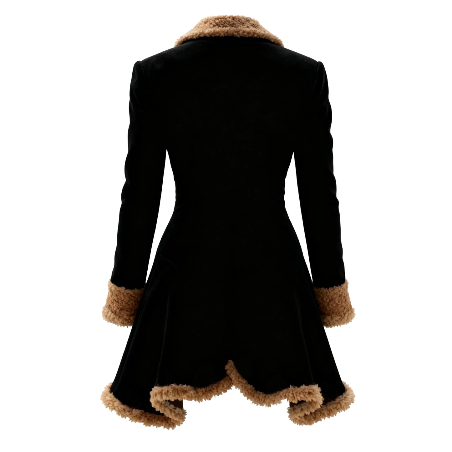 Women's Retro Curved Hem Irregular Bevel Design Lambswool Lapel Mid-Length Jacket Top