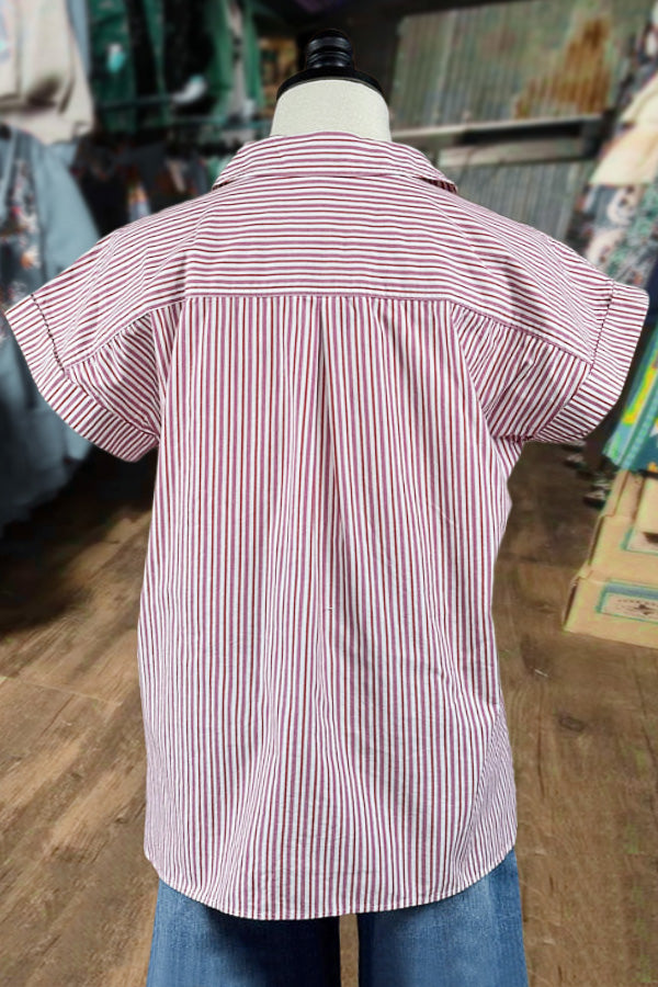 Casual Striped Button Up Top