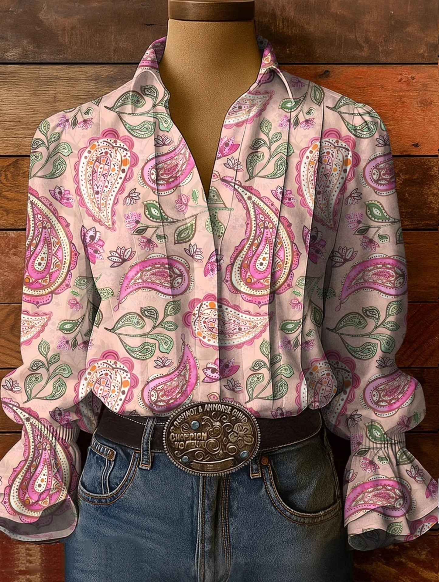 Vintage National Floral Paisley Art Print Casual Cotton And Linen Shirt