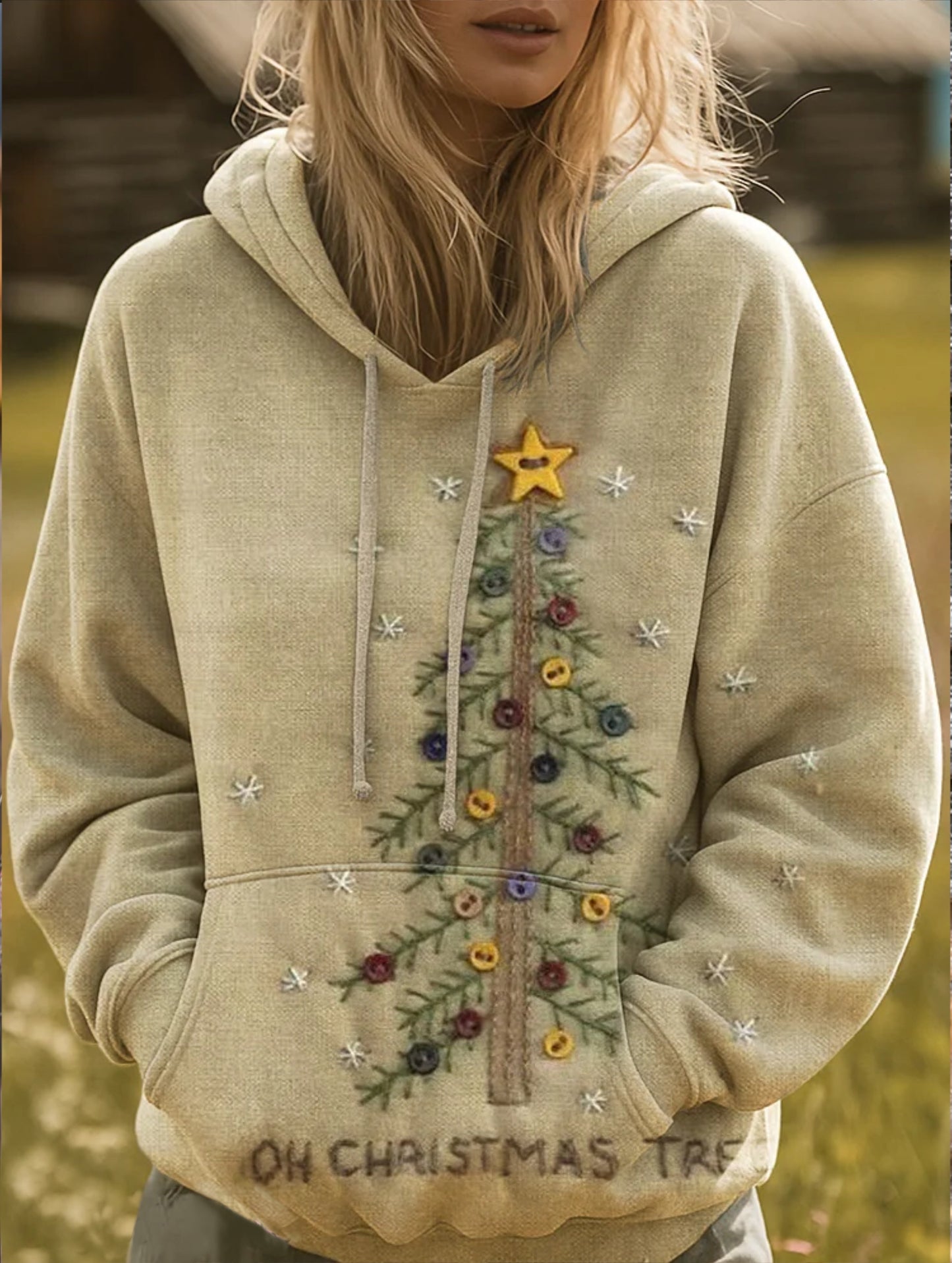 Button Christmas Tree Pattern Art Print Casual Hoodie
