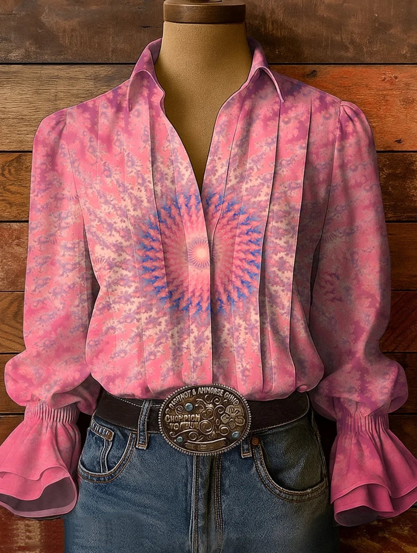 Women's Tie-Dye Mandala Pattern Art Print Casual Cotton-Linen Blend Shirt