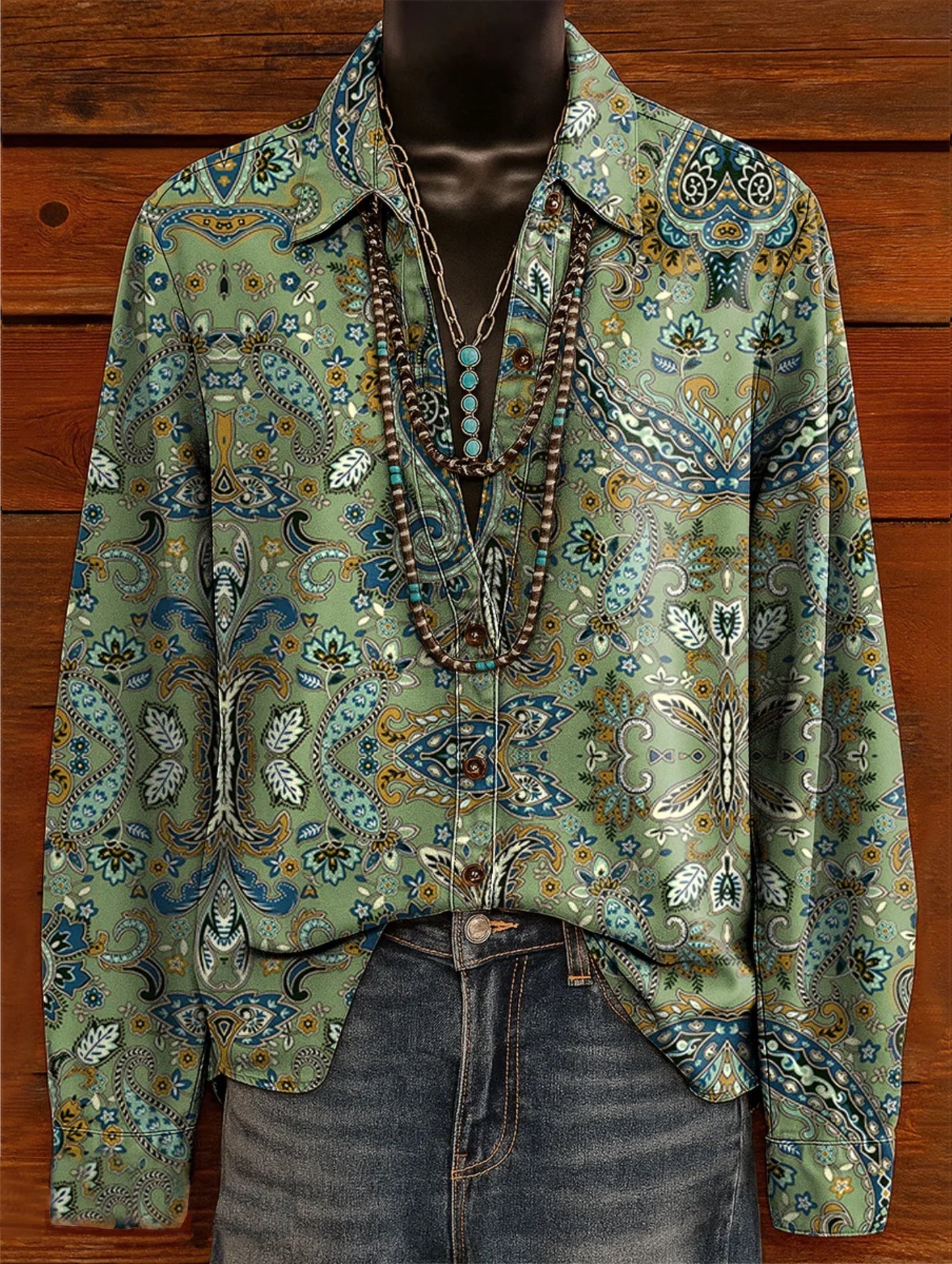 Women's Vintage Ethnic Floral Pattern Art Print Casual Cotton Shirt