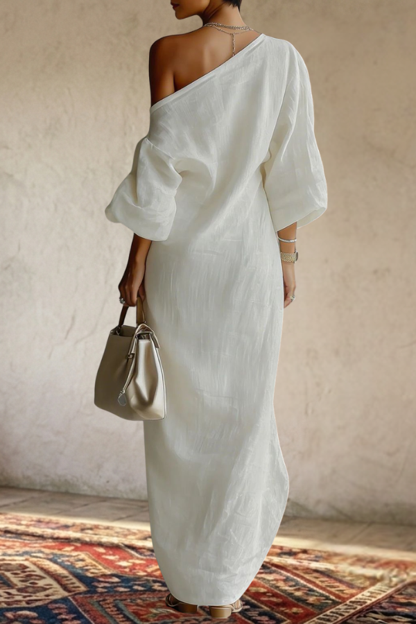 One Shoulder Puff Sleeve Maxi Dress
