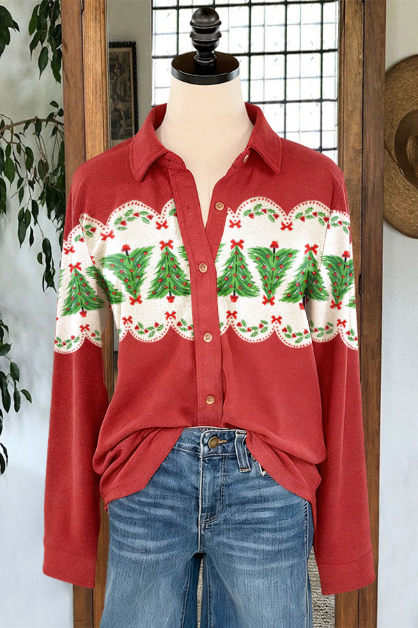 Retro Christmas Tree Button-Down Shirt