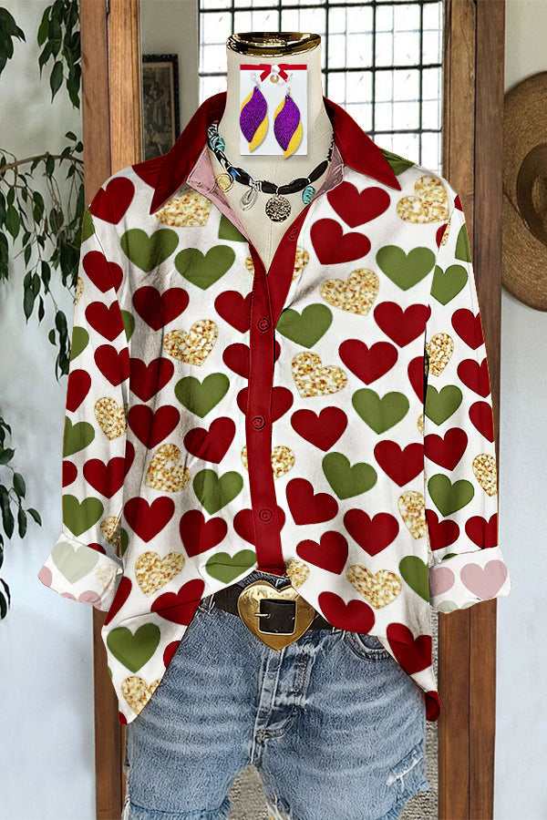 Retro Heart-Shaped Button-Up Shirt