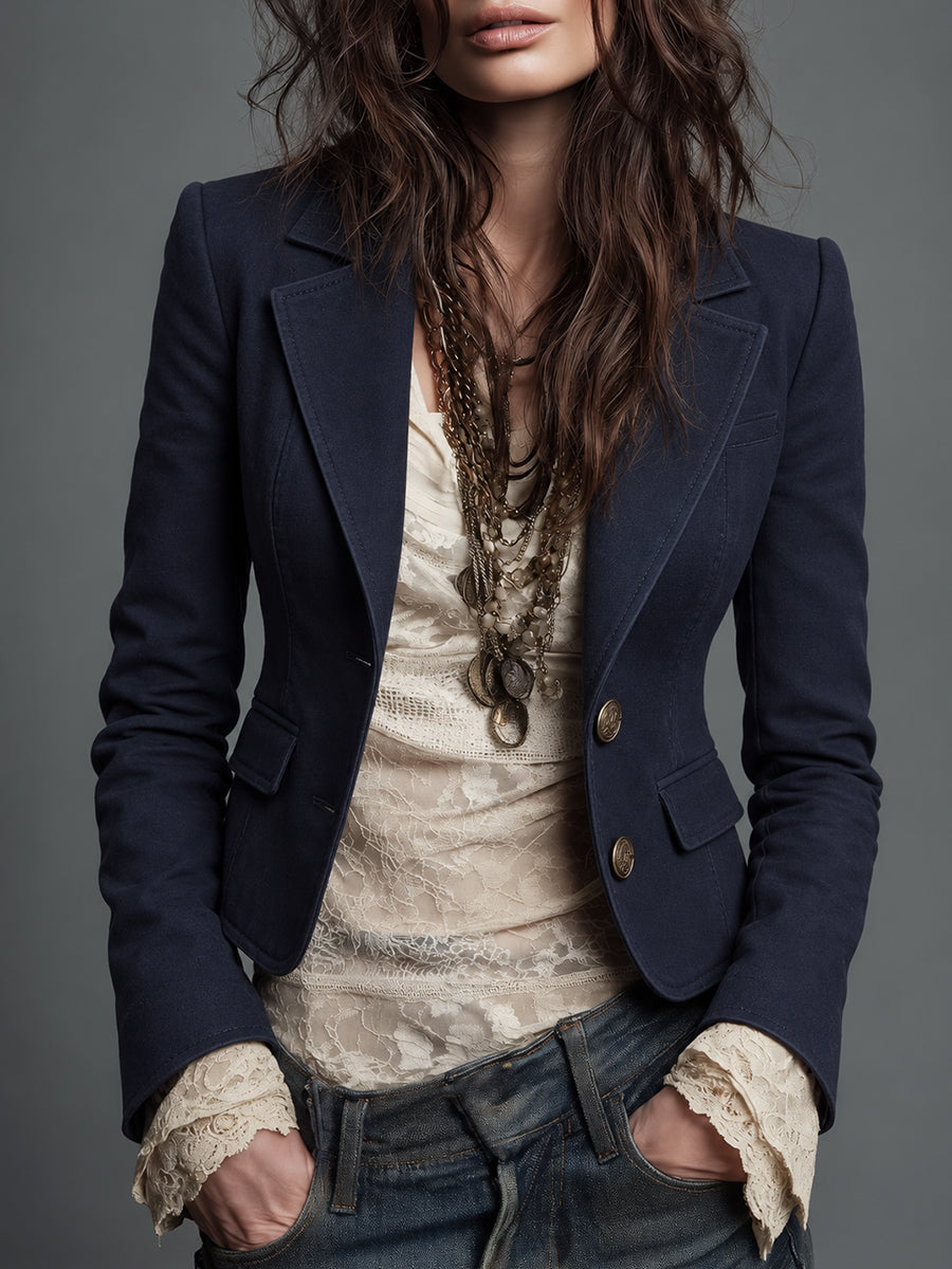 Navy Tailored Double-Button Blazer