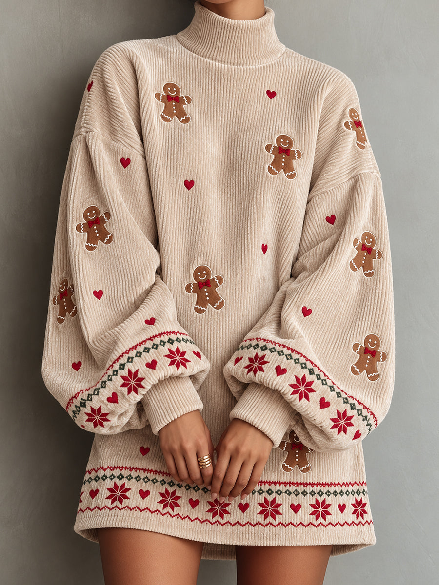 Beige Corduroy Gingerbread Tunic Dress