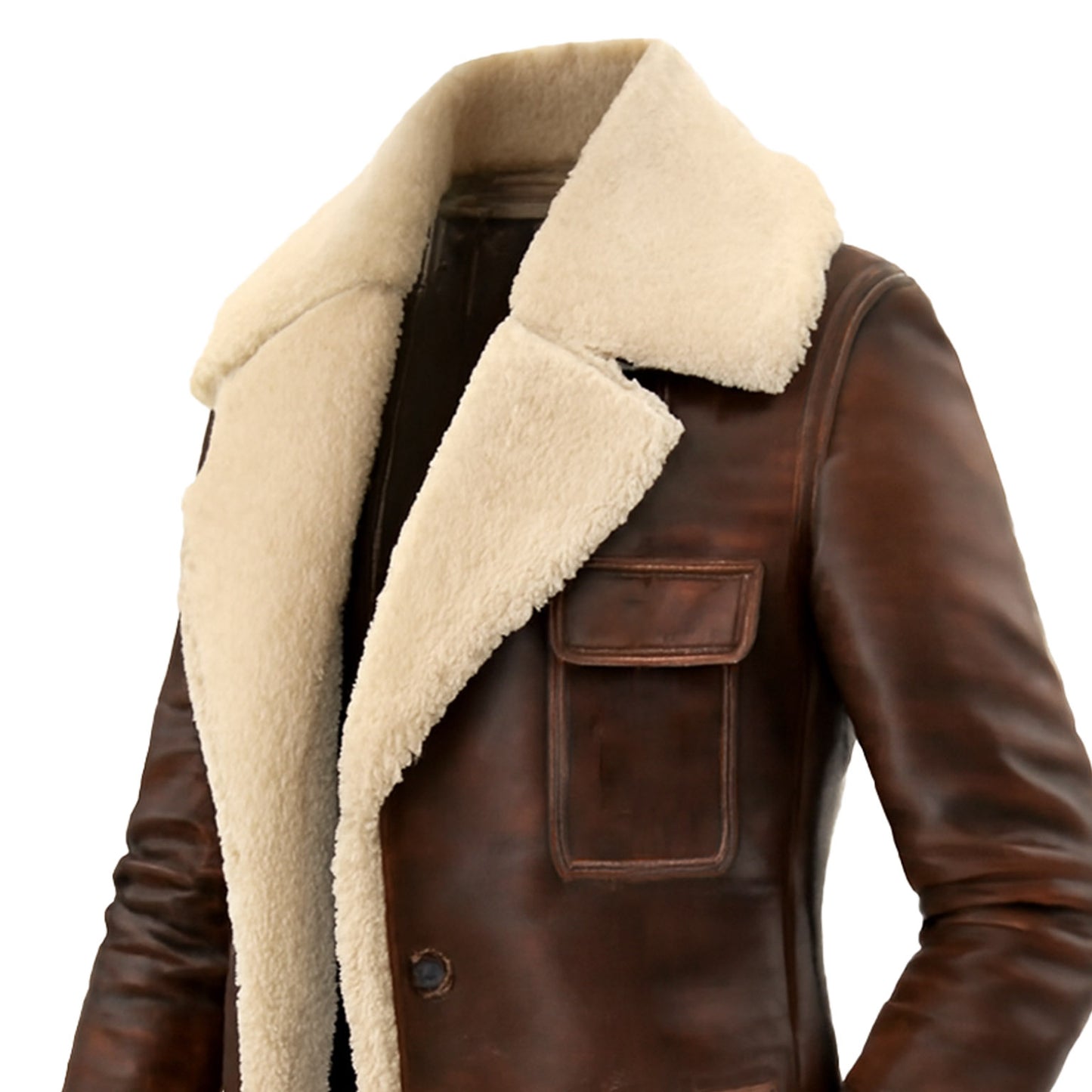 Women's Vintage Western Cowgirl Dark Brown Leather Fleece Lapel Shearling Long Coat