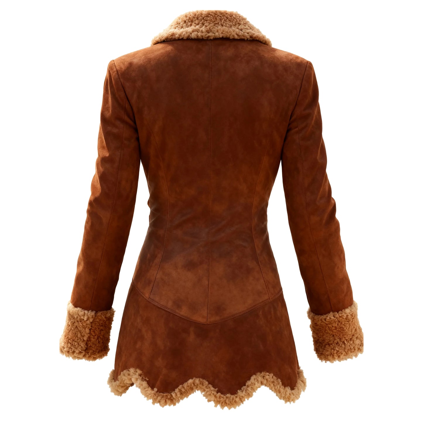 Women's Retro Curved Hem Lambswool Lapel Mid-Length Jacket Top