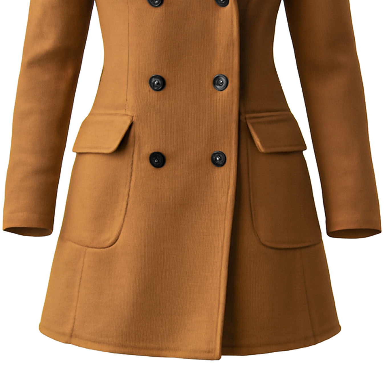 Women's Vintage Brown Wool Double-Breasted Lapel Mid-Length Peacoat