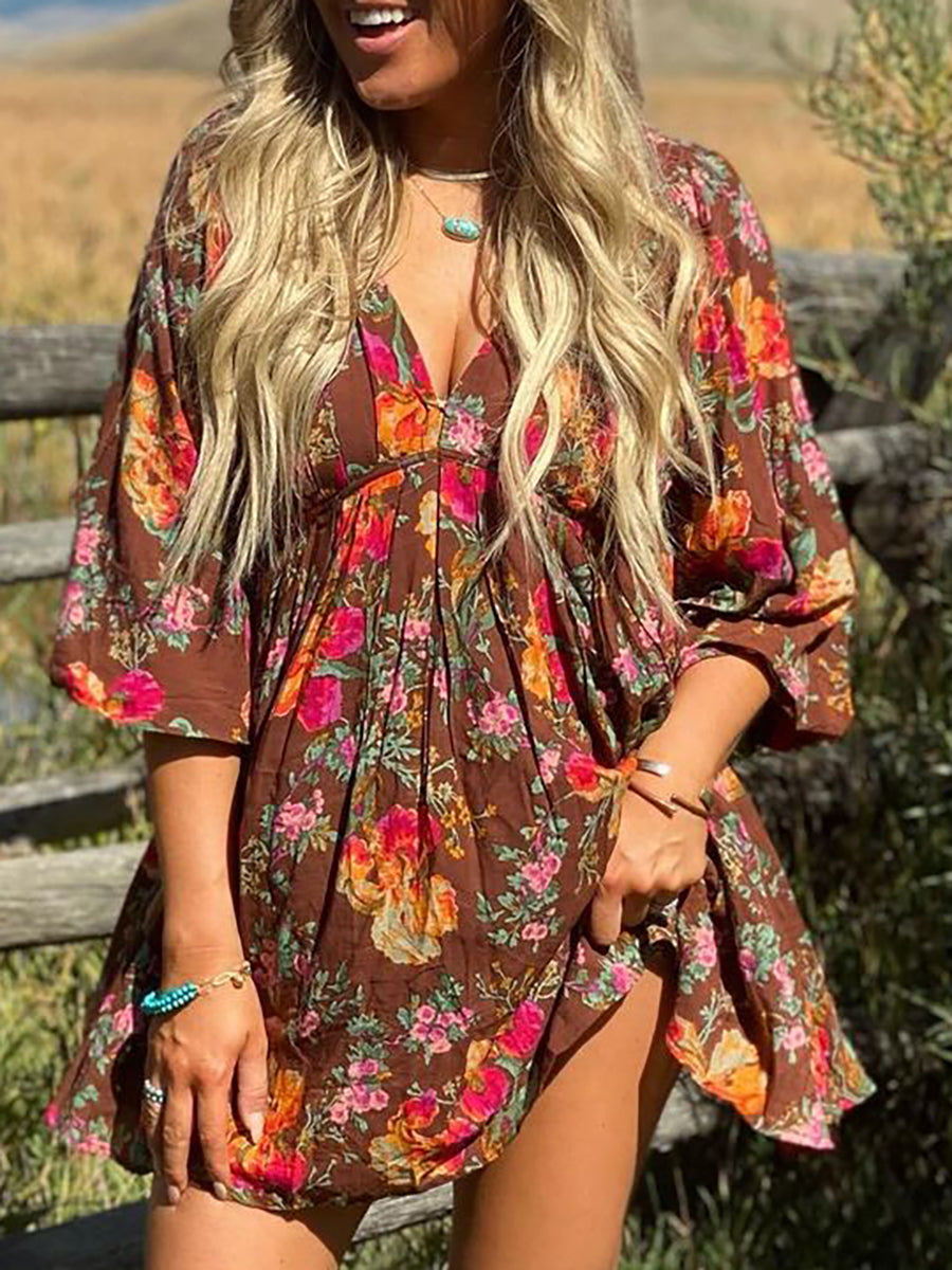 Boho V-Neck Mini Dress