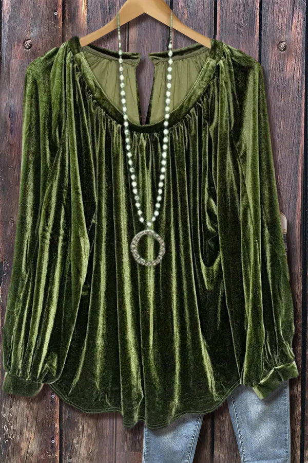 Casual V-Neck Long Sleeve Velvet Top