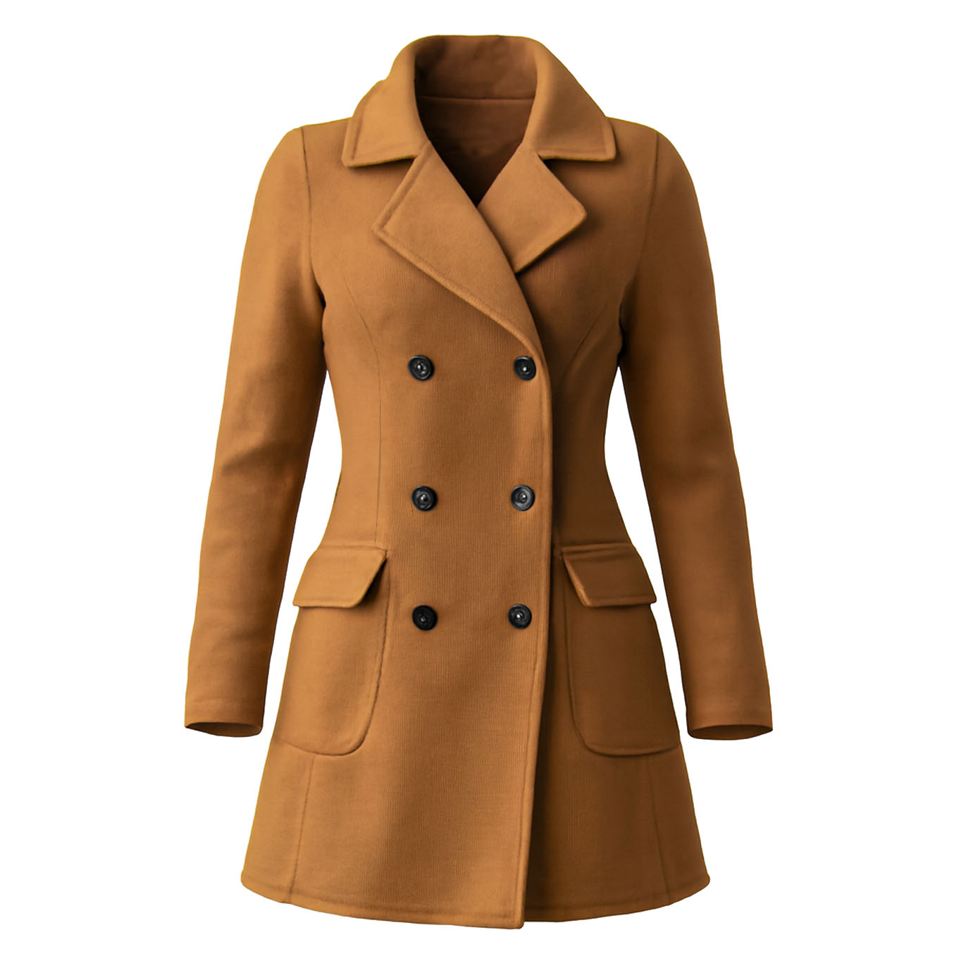 Women's Vintage Brown Wool Double-Breasted Lapel Mid-Length Peacoat