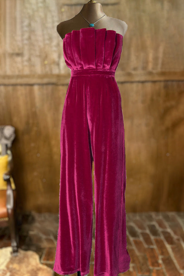 Soft Pleated Velour Sleeveless Jumpsuit