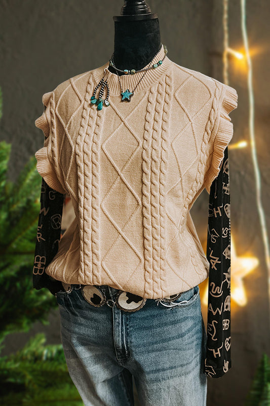 Solid Color Twist Ruffled Knitted Vest