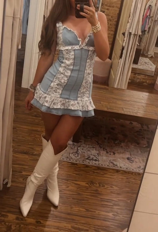 Patchwork Stretch Denim Mini Dress