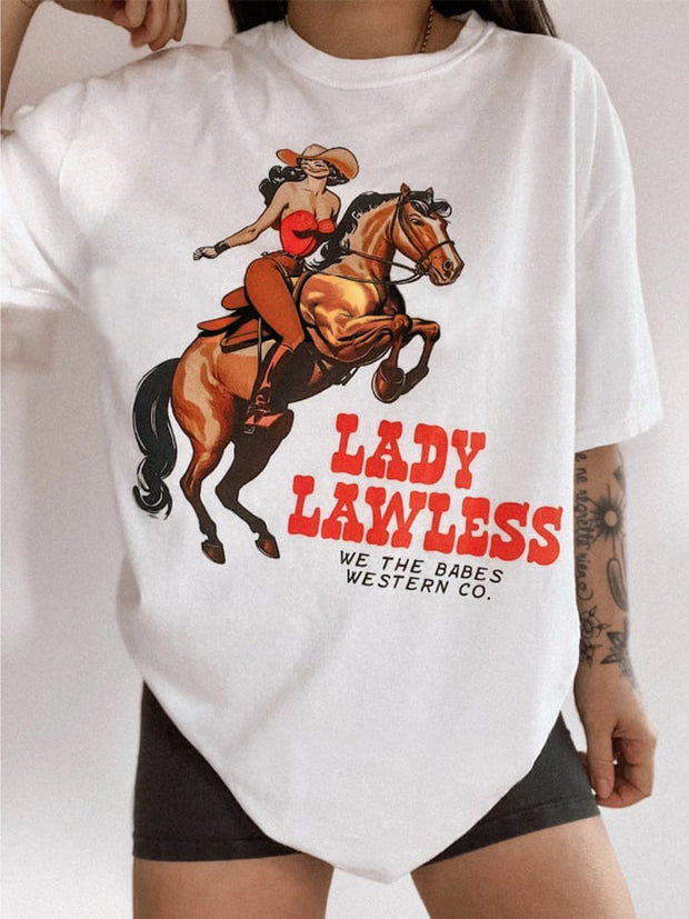 Women's Lady Lawless Western Cowgirl Print T-Shirt