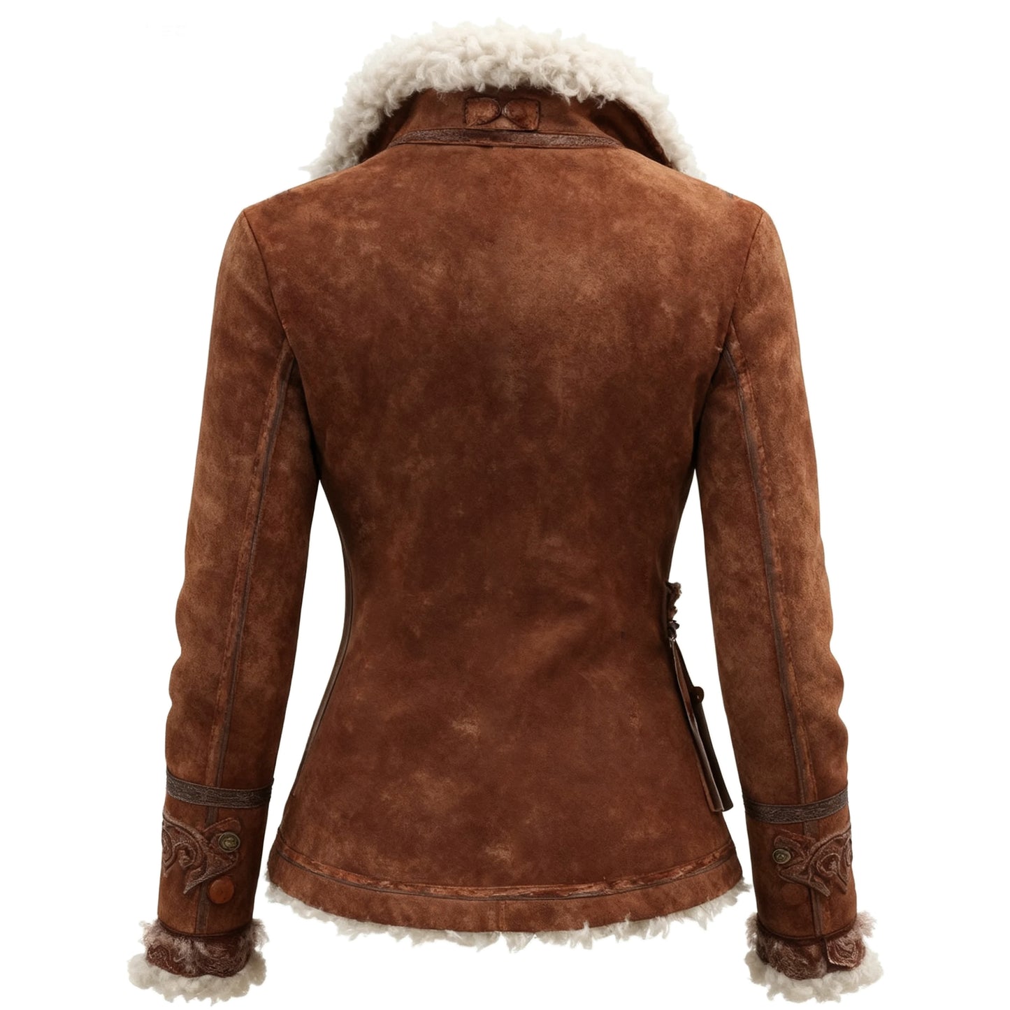 Women's Vintage Suede Oblique Button Design Coat Fur Collar Lapel Coat Beggar Style Coat
