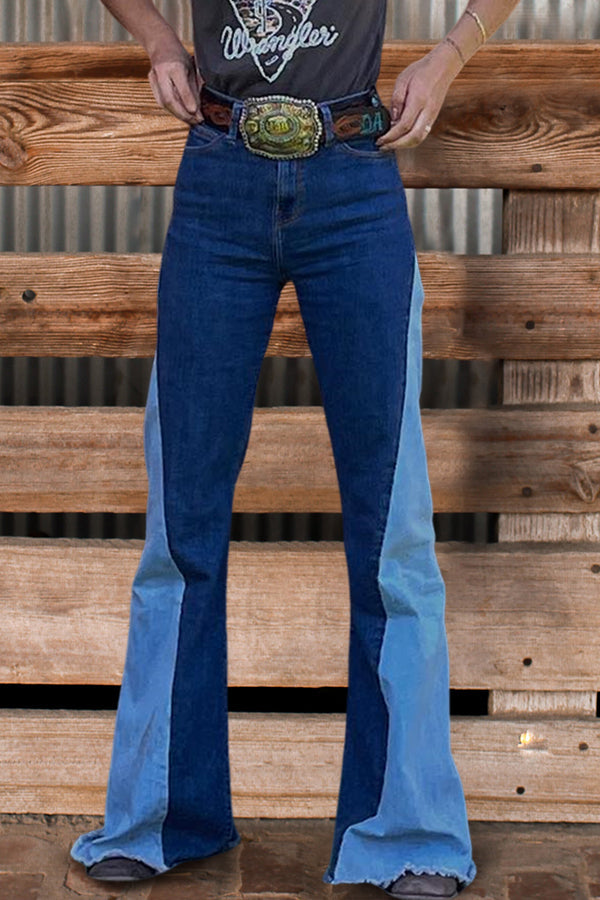 Two-tone Frayed Hem Bootcut Jeans