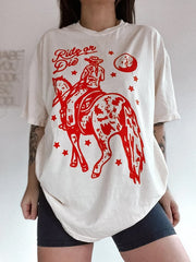Women's Vintage Ride Or Die Cowgirl Horse Print T-Shirt