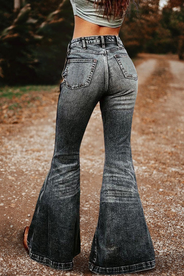 Casual Distressed Flared Jeans