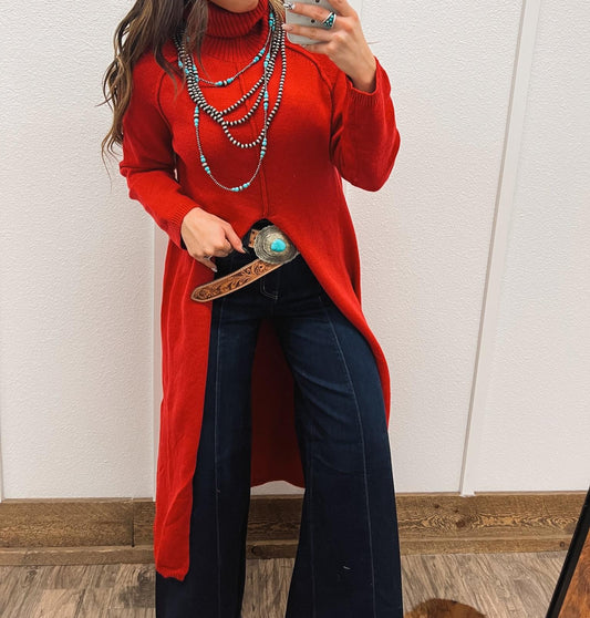 Turtle Neck Sweater With Slit