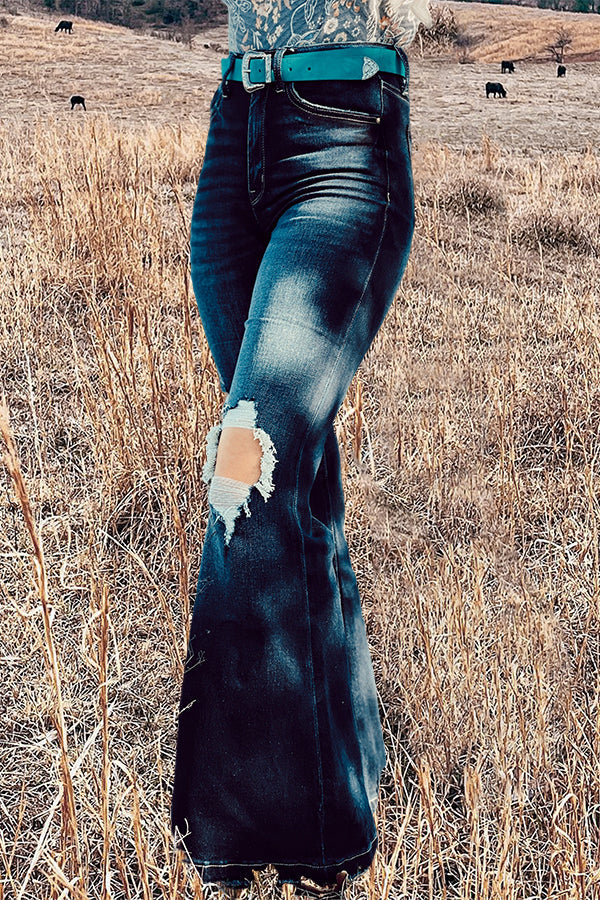 Vintage Distressed Washed Flared Jeans