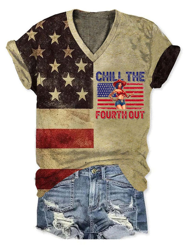 Women's Independence Day Chill The Fourth Out Print T-Shirt