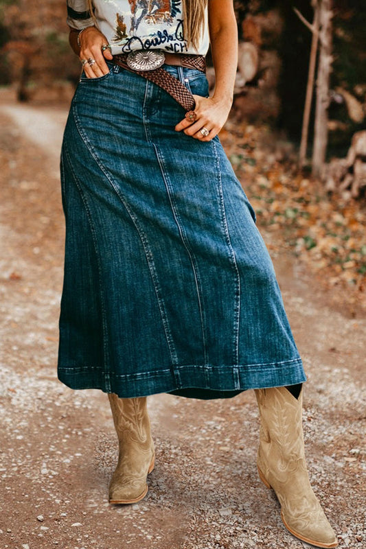 Washed Patchwork Denim Skirt