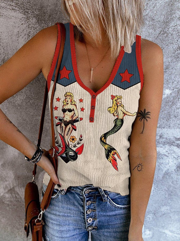 Women's Retro Western Style Printed Casual Vest
