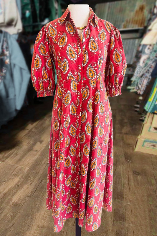 Paisley Print Puff Sleeve Dress