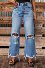 Vintage Washed Ripped Wide Leg Jeans