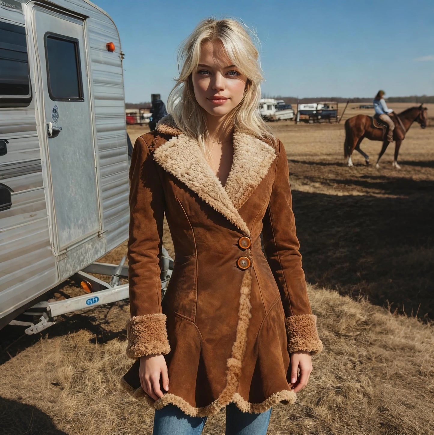 Women's Retro Curved Hem Lambswool Lapel Mid-Length Jacket Top