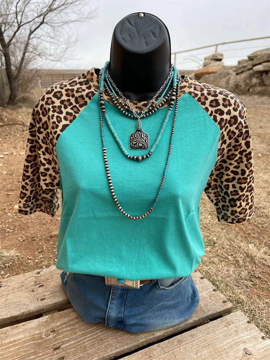 Boston Turquoise Leopard Short Sleeve Top