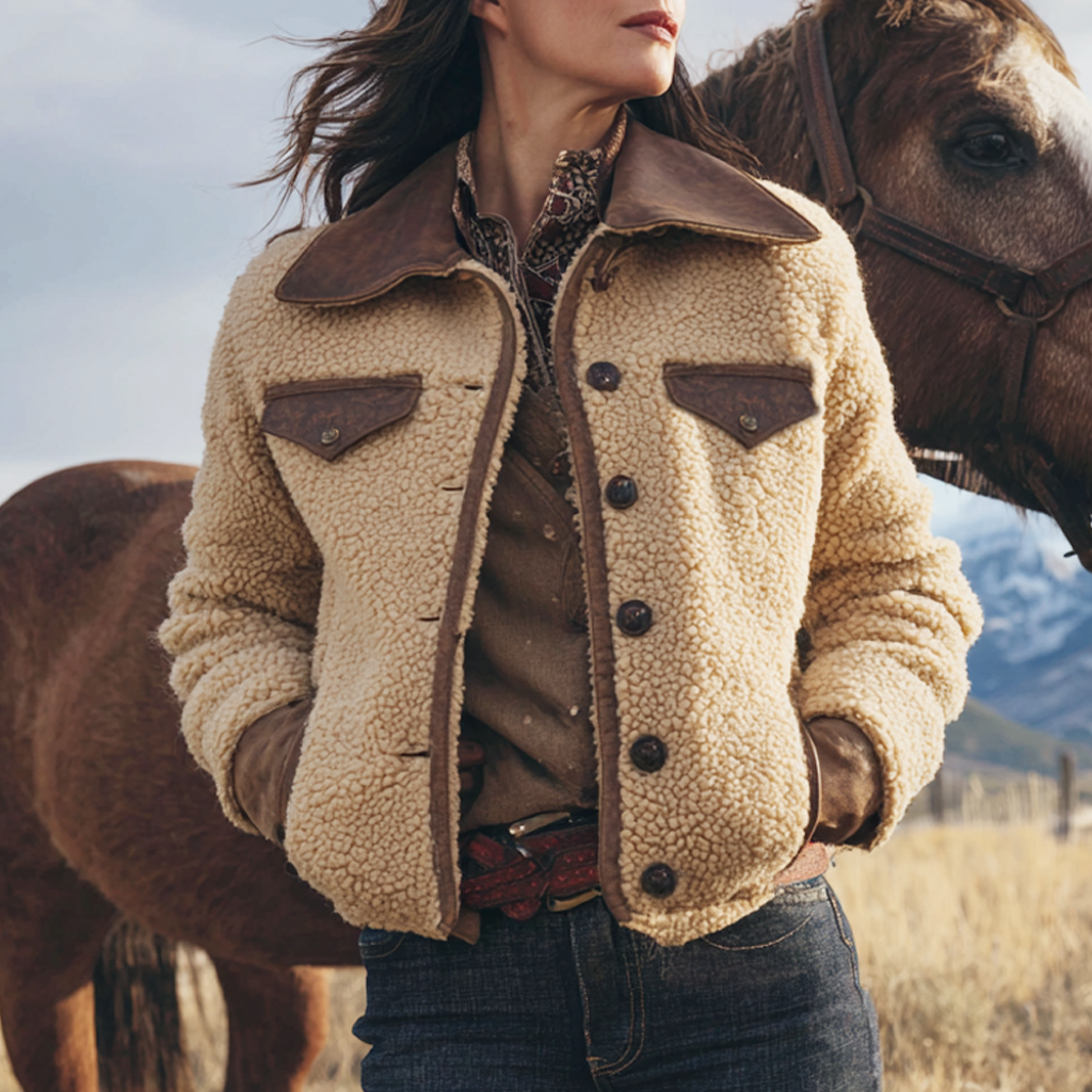 Women's Make Old Lambskin Collar Patchwork Suede Jacket