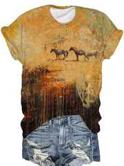 🔥Buy 2 Get 5% Off🔥Women's Oil Painting Galloping Horse Print T-Shirt