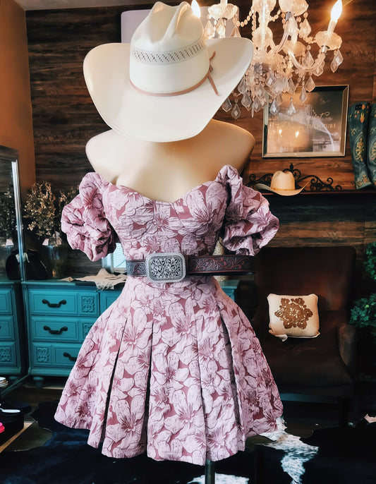 Western Off-Shoulder Pink Mini Ruffle Dress