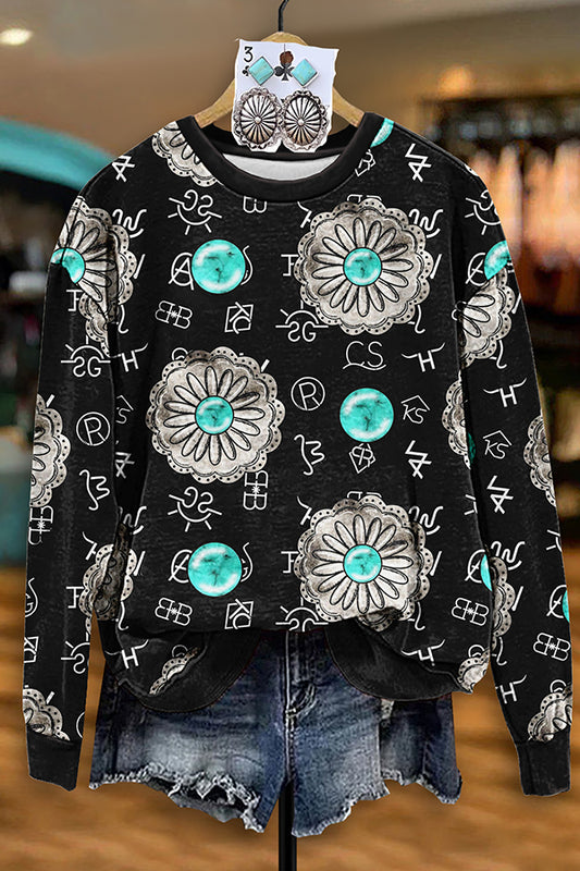 Vintage Western Turquoise Symbols Sweatshirt