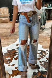High Waisted Washed Ripped Wide Leg Jeans