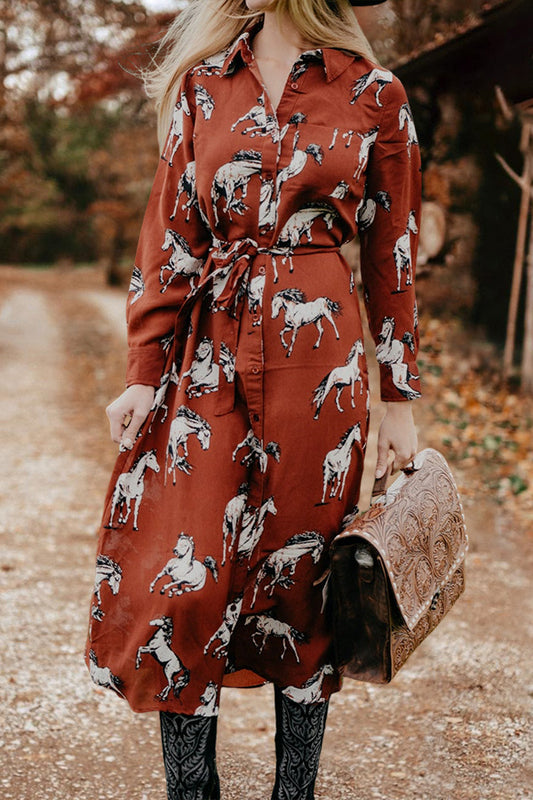 Retro Horse Button Down Maxi Dress