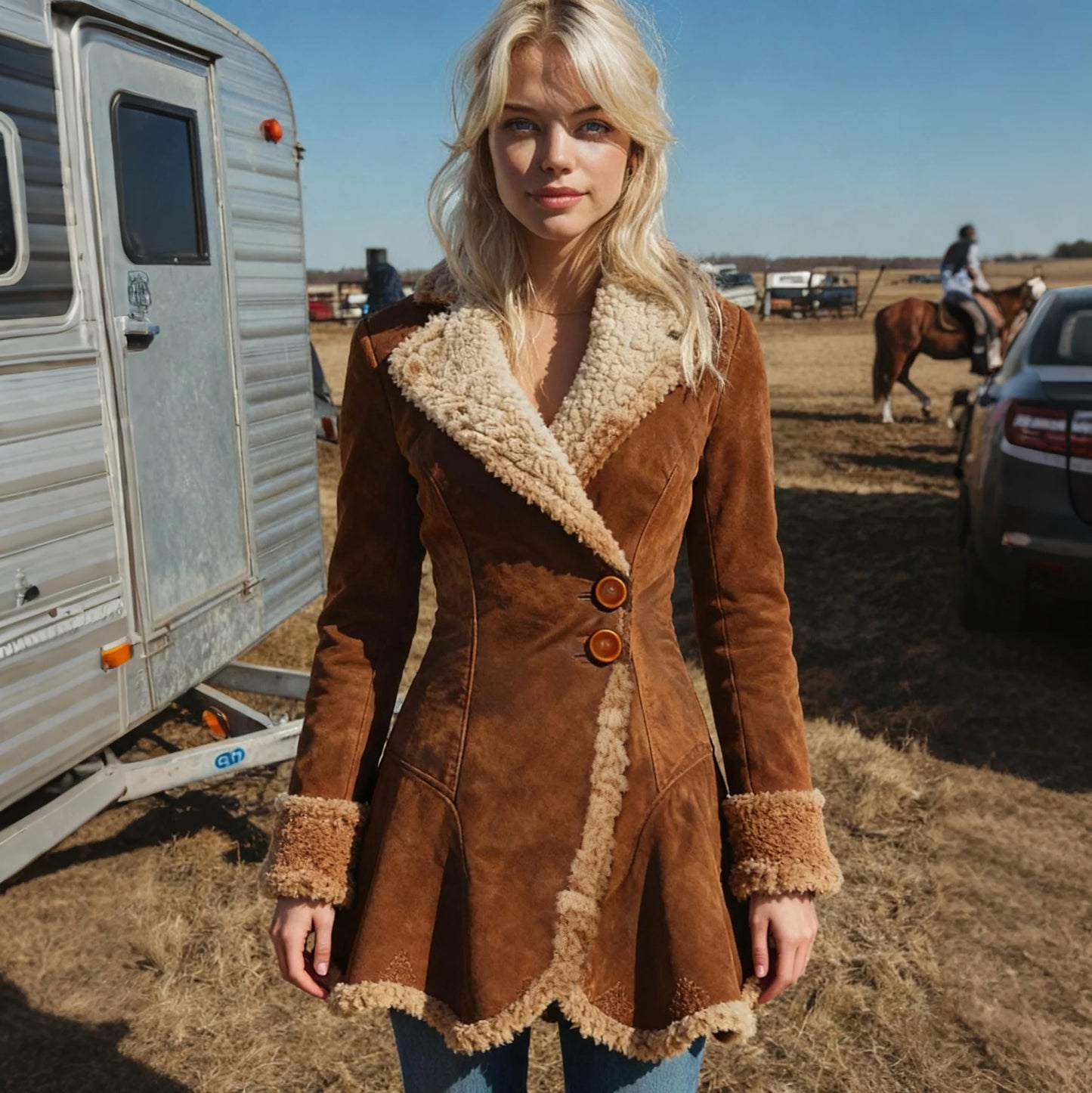 Women's Retro Curved Hem Lambswool Lapel Mid-Length Jacket Top