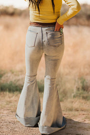 Retro Washed Distressed Flared Jeans