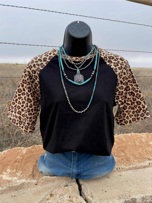 Boston Turquoise Leopard Short Sleeve Top